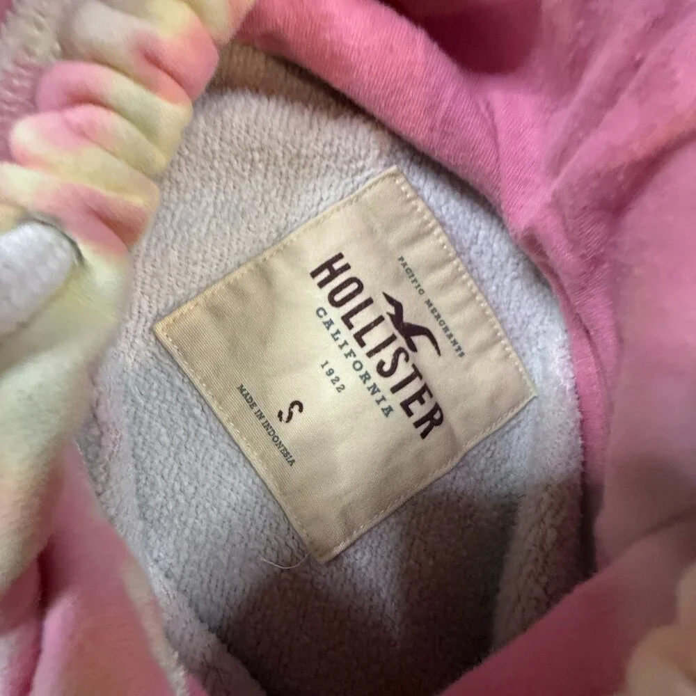 Hollister Tie Dye Hoodie Women’s Small Pink Yellow White Long Sleeve Sweatshirt - Picture 6 of 6